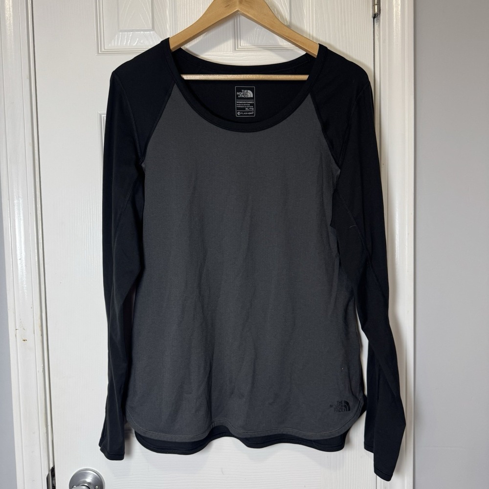 THE NORTH FACE WOMENS FLASHDRY WOMENS GRAY Black LS ACTIVEWEAR SIZE XL